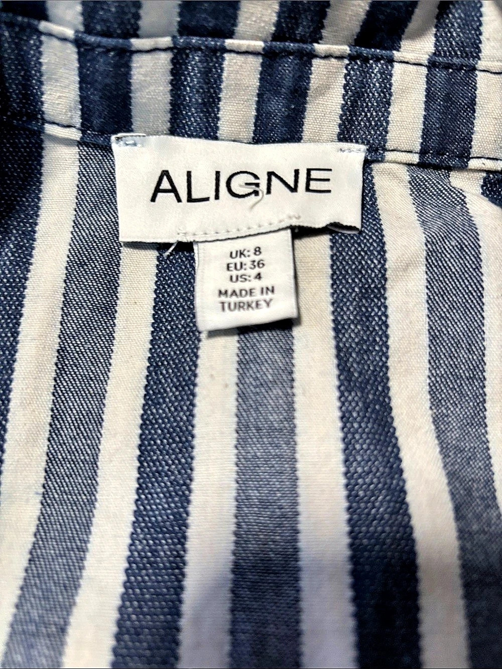 ALIGNE Peg Stripe Collared Sleeveless Top Blue & White Size 4 - Picture 2 of 10